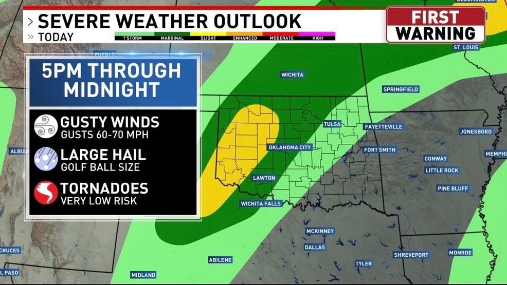 Marginal, slight risk for severe weather issued in Oklahoma