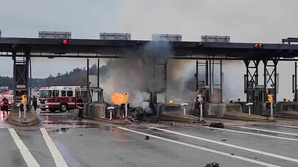 Driver seriously injured in fiery crash into New Hampshire toll plaza