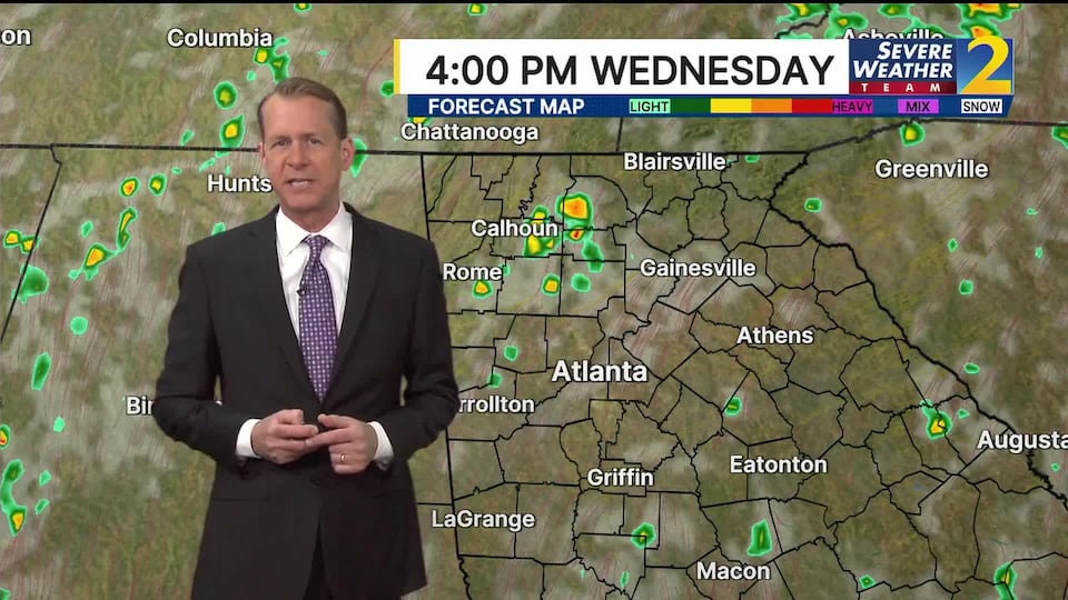 Isolated showers, storms in north Georgia on Wednesday