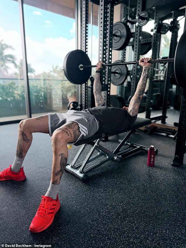 David Beckham shows off his ripped physique as he works out shirtless ...