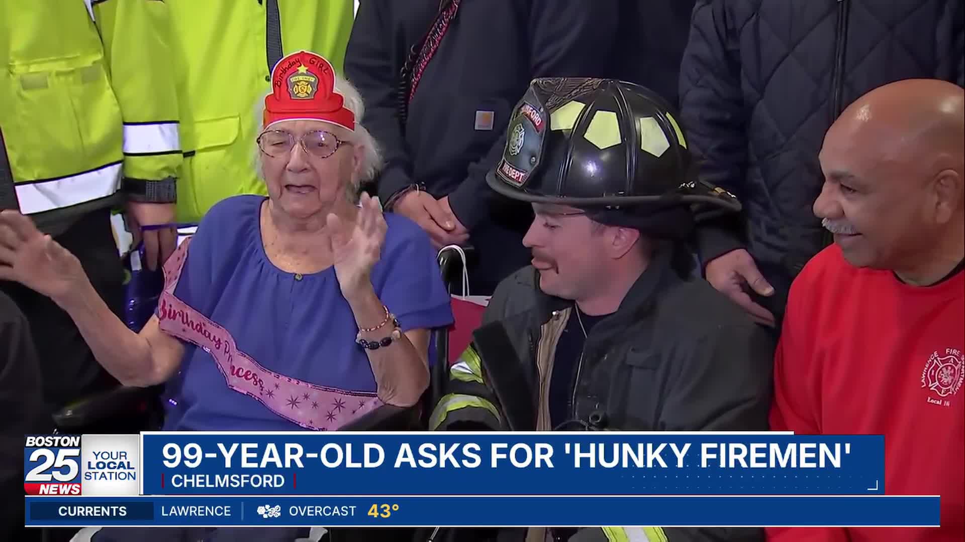 99-year-old’s birthday wish for ‘hunky firemen’ comes true