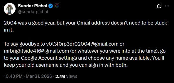 Google now lets you change Gmail ID without losing mails, details here
