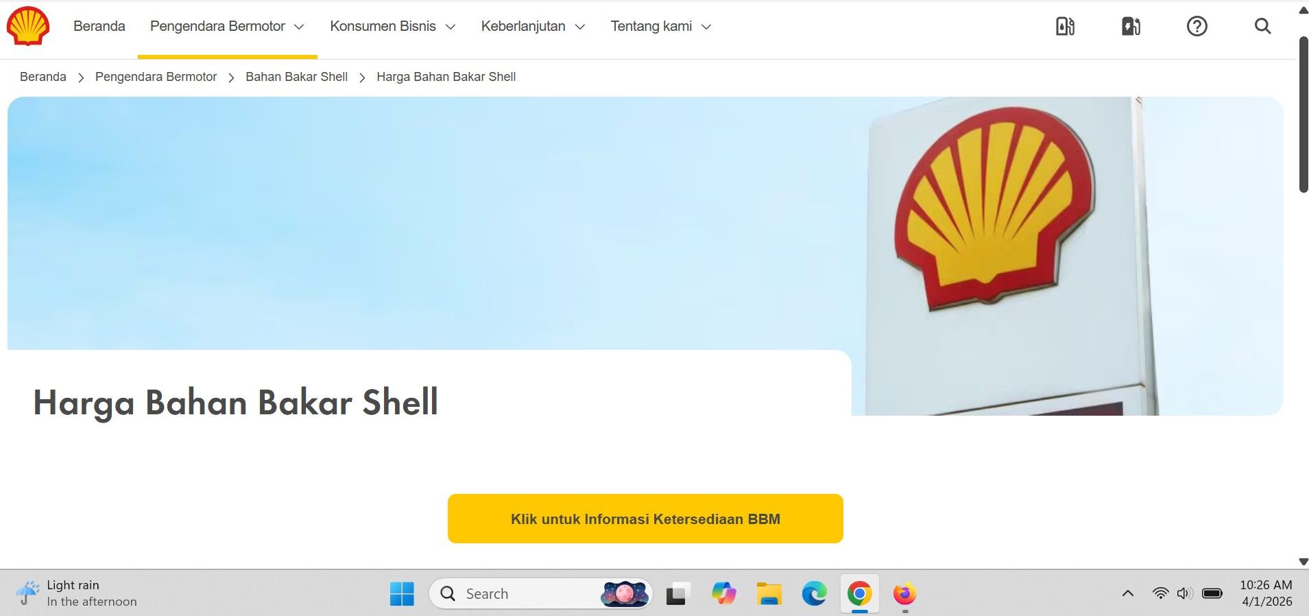 Harga BBM Shell per 1 April 2026, menghilang sama kayak stoknya