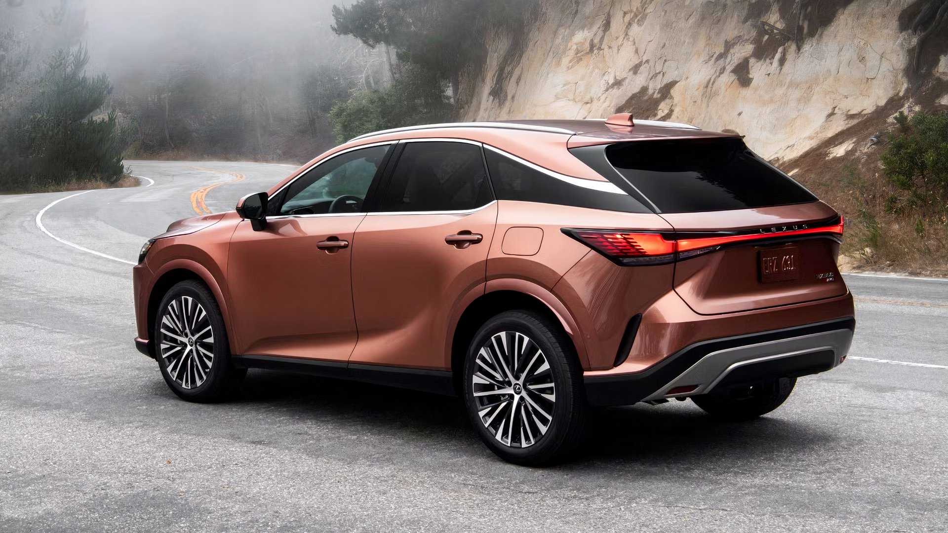 Copper-Colored 2026 Lexus RX rear 3/4 parked on road