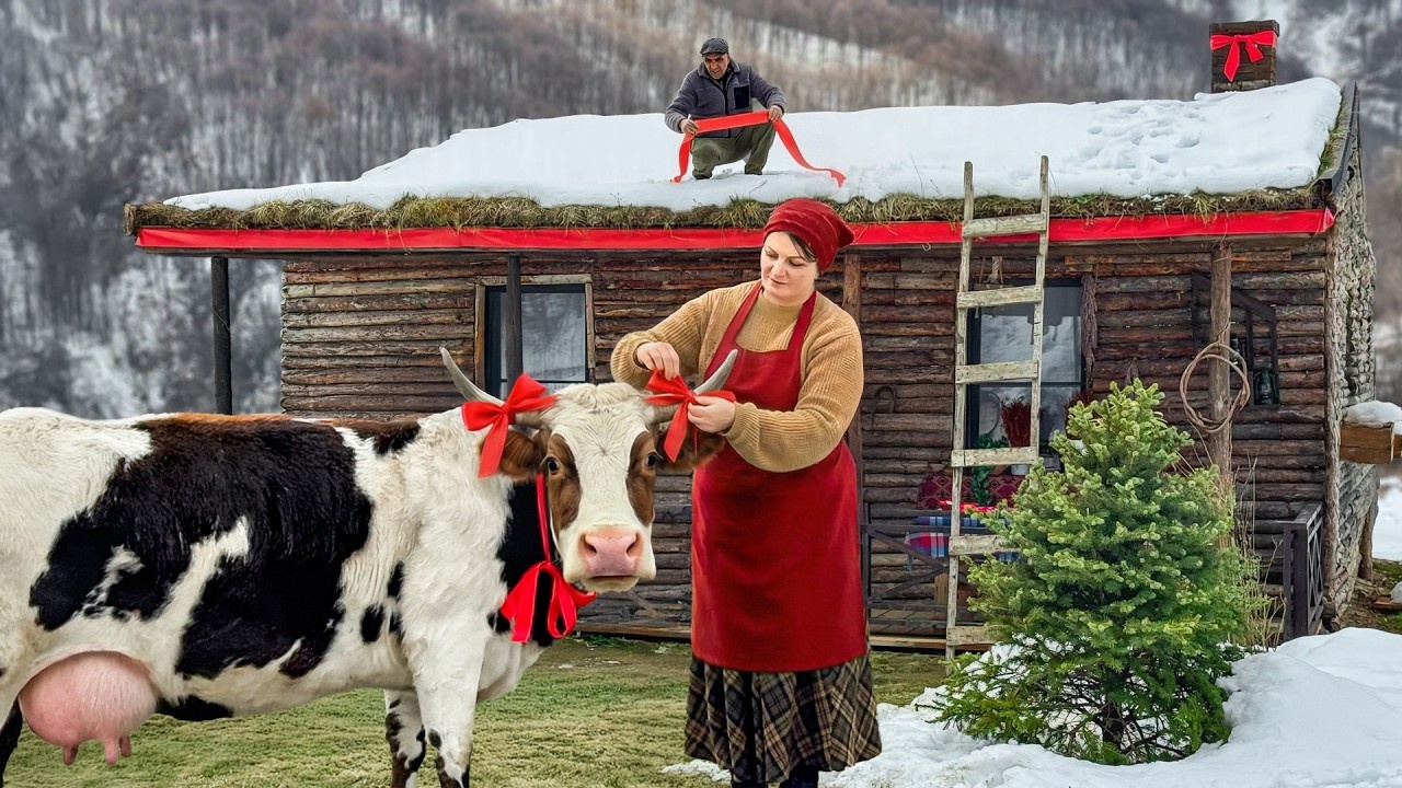 Traditional spring cooking for a Novruz village feast