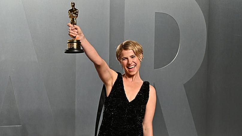 Jessie Buckley with her Best Actress Oscar for her role in Hamnet AP Photo