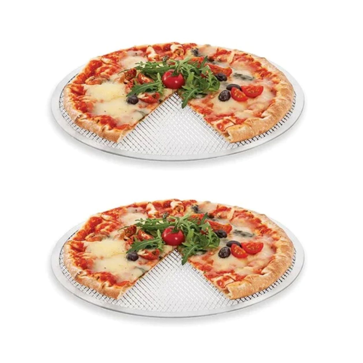 Set De 2 Moules à Pizza Perforés 32cm Anti-Adhésif - Plaque Pizza Acier Carbone - Résiste 230°C Plaques à Pizza Perforées Anti-adhésives 32cm