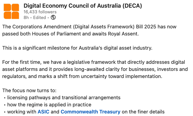 Australia passes digital asset bill bringing crypto platforms under ...
