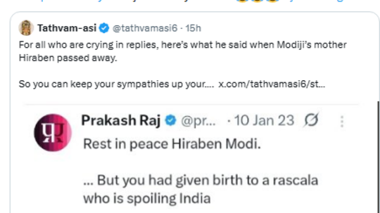 Prakash Raj brutally roasts social media user for this post about PM ...