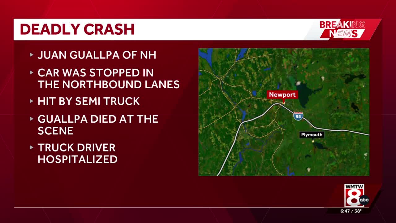 Driver stopped in travel lane on I-95 killed in semi-truck crash in Newport