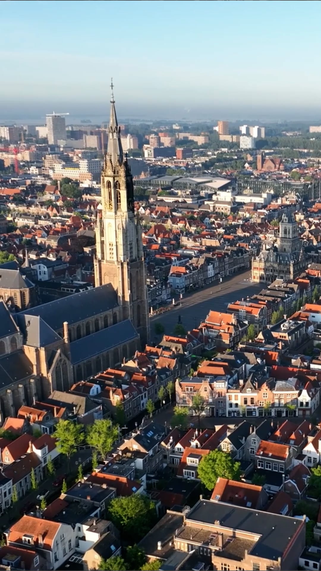 Drone soars over Delft: A view of historic Dutch charm