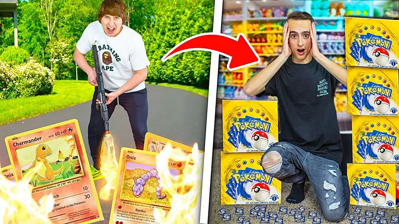 I destroyed his Pokmon cards then replaced them with a $10,000 surprise |  Watch
