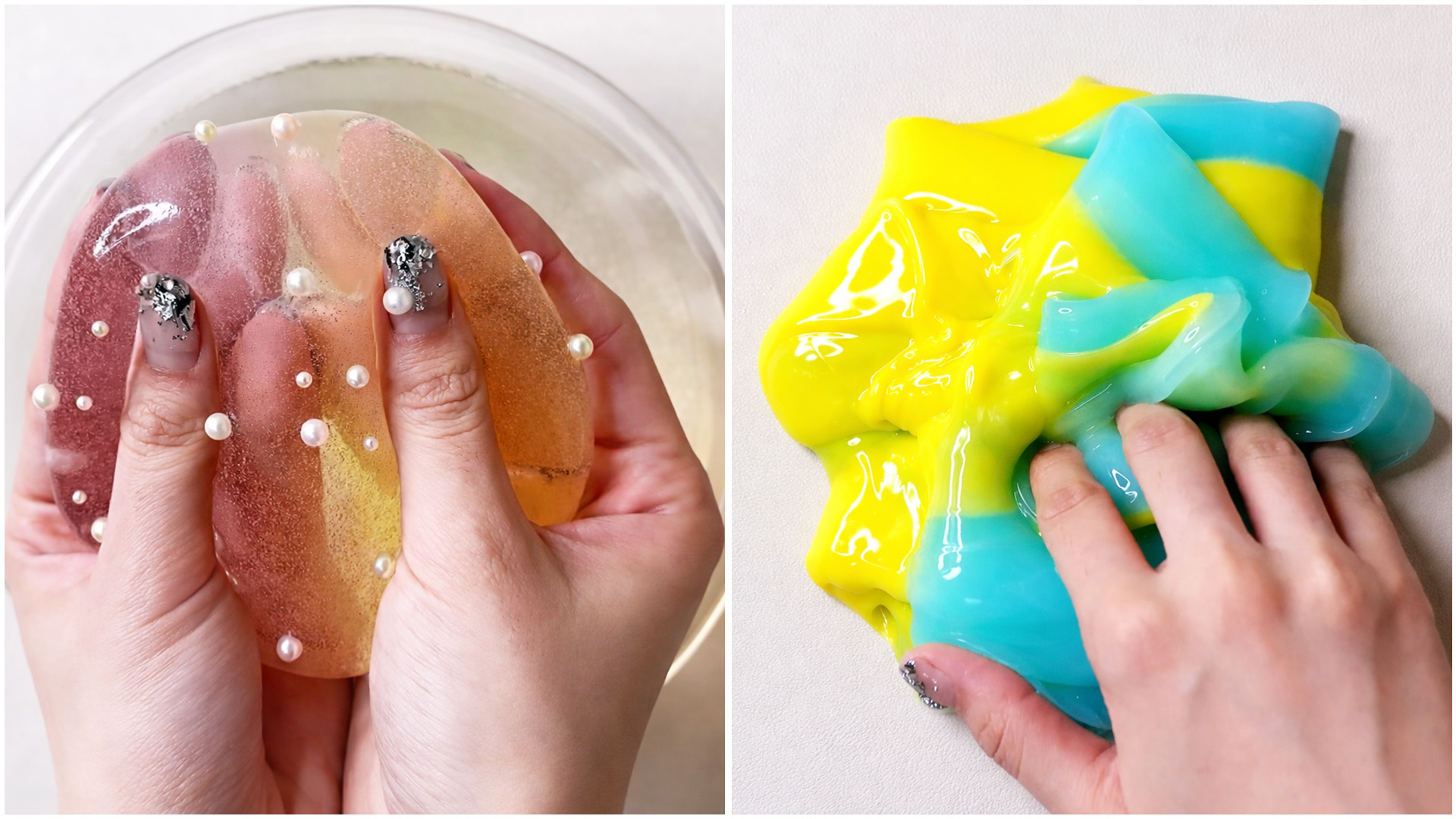 Glossy slime stretch with colorful melt texture
