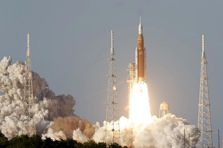 NASA's Artemis II mission to fly by the moon, comprising of the Space Launch System (SLS) rocket with the Orion crew capsule, lifts off from the Kennedy Space Center in Cape Canaveral, Florida, U.S., April 1, 2026. REUTERS/Joe Skipper