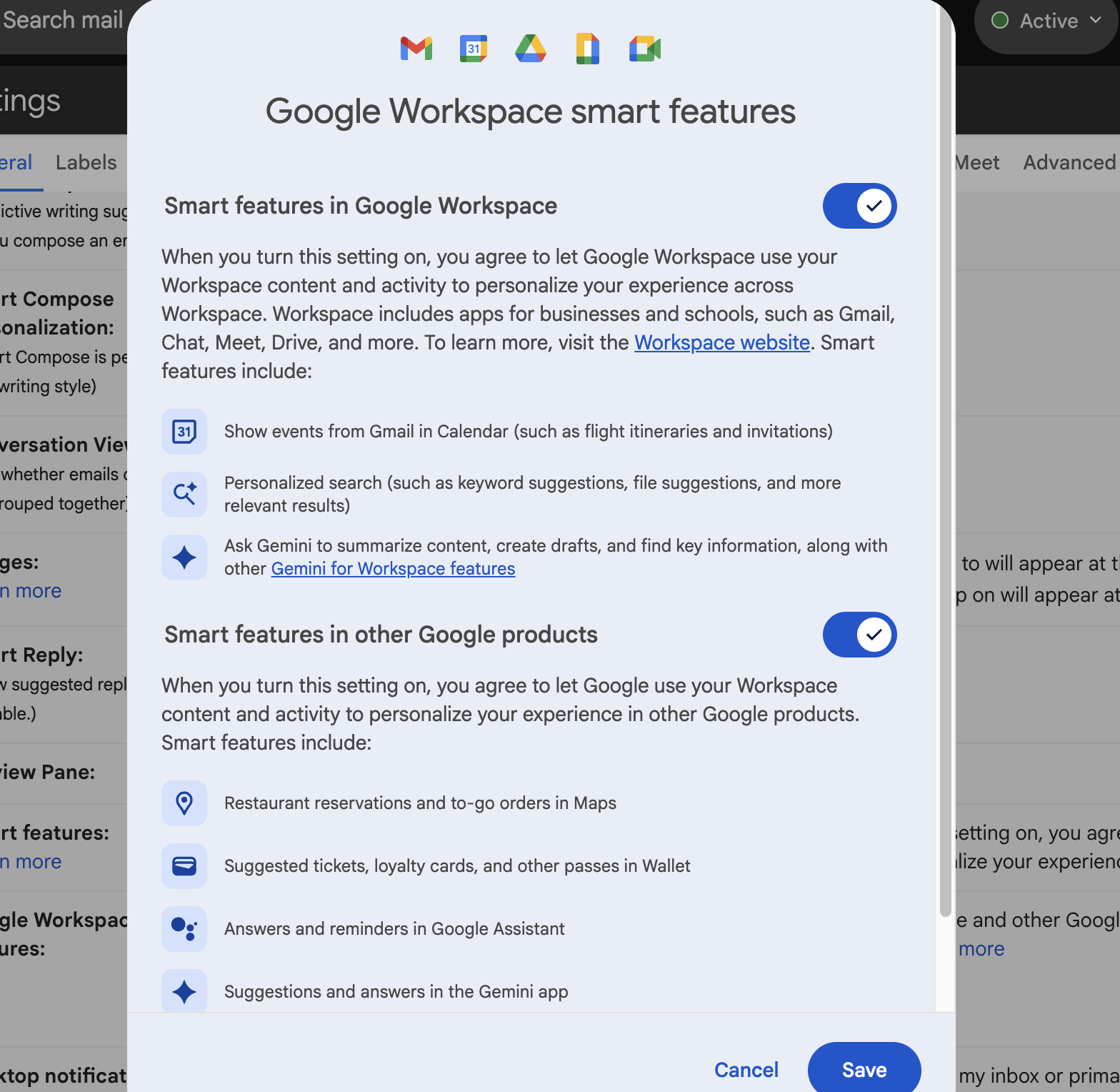 You can choose to turn off one or both sets of smart features for your Google account.