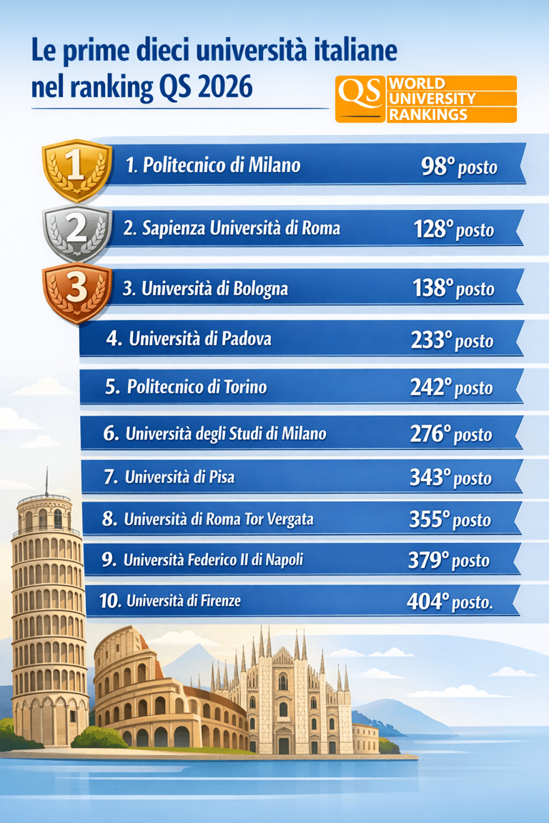 Milano nella classifica QS 2026 delle migliori università al mondo