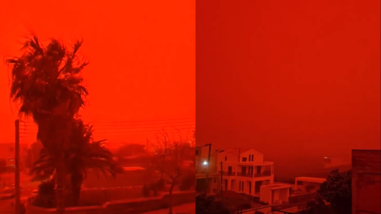 end of the world greece skies turn blood red eerie viral video stuns internet crete santorini sandstrom