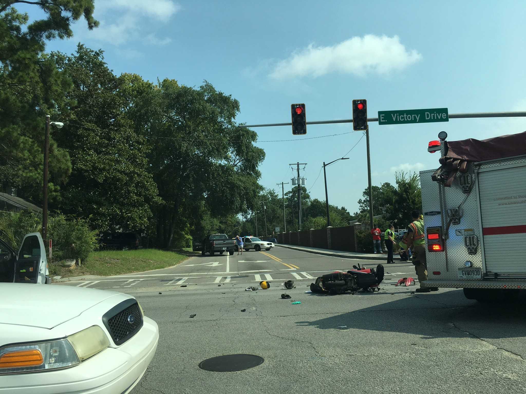 Moped rider seriously injured in collision with pickup on Victory Dr.