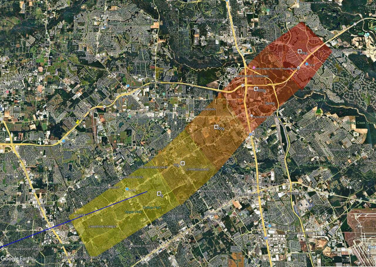 NASA map shows where meteorites may have fallen in Houston on Saturday
