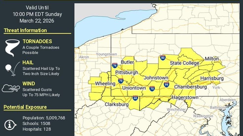 Severe thunderstorm watch issued for central, western Pennsylvania