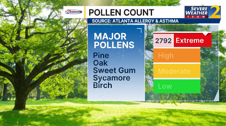 Pollen count surges to extreme as temperatures rise in metro Atlanta area