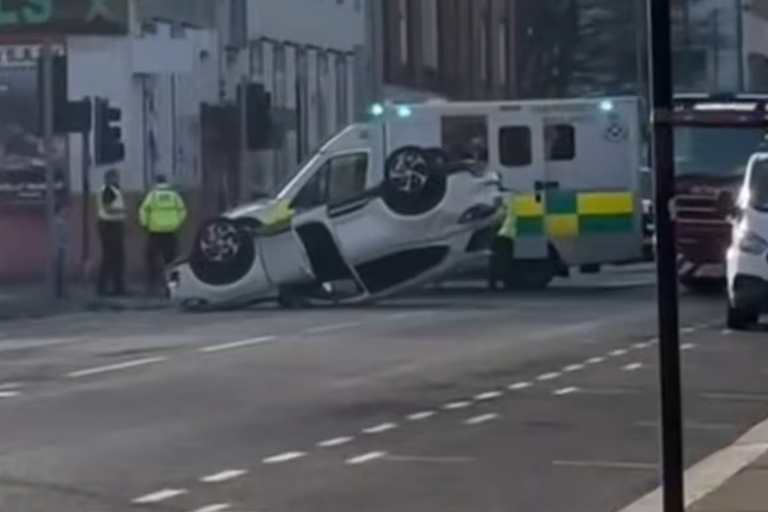 Car flips on roof in Glasgow after dramatic two-vehicle crash