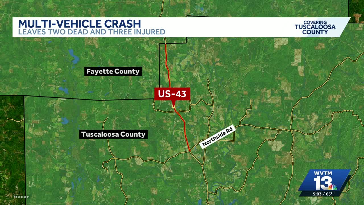 Two dead, three injured in head-on crash north of Tuscaloosa