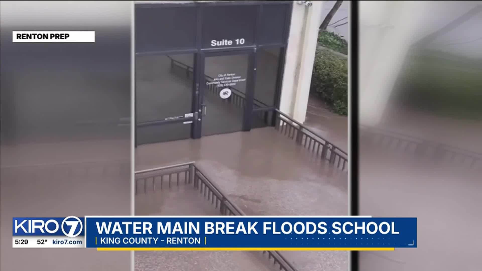Water main break shuts down roadway, floods school in Renton
