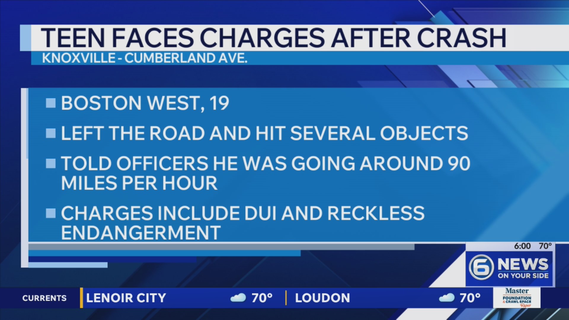 Nashville teen charged with DUI after crash in Knoxville