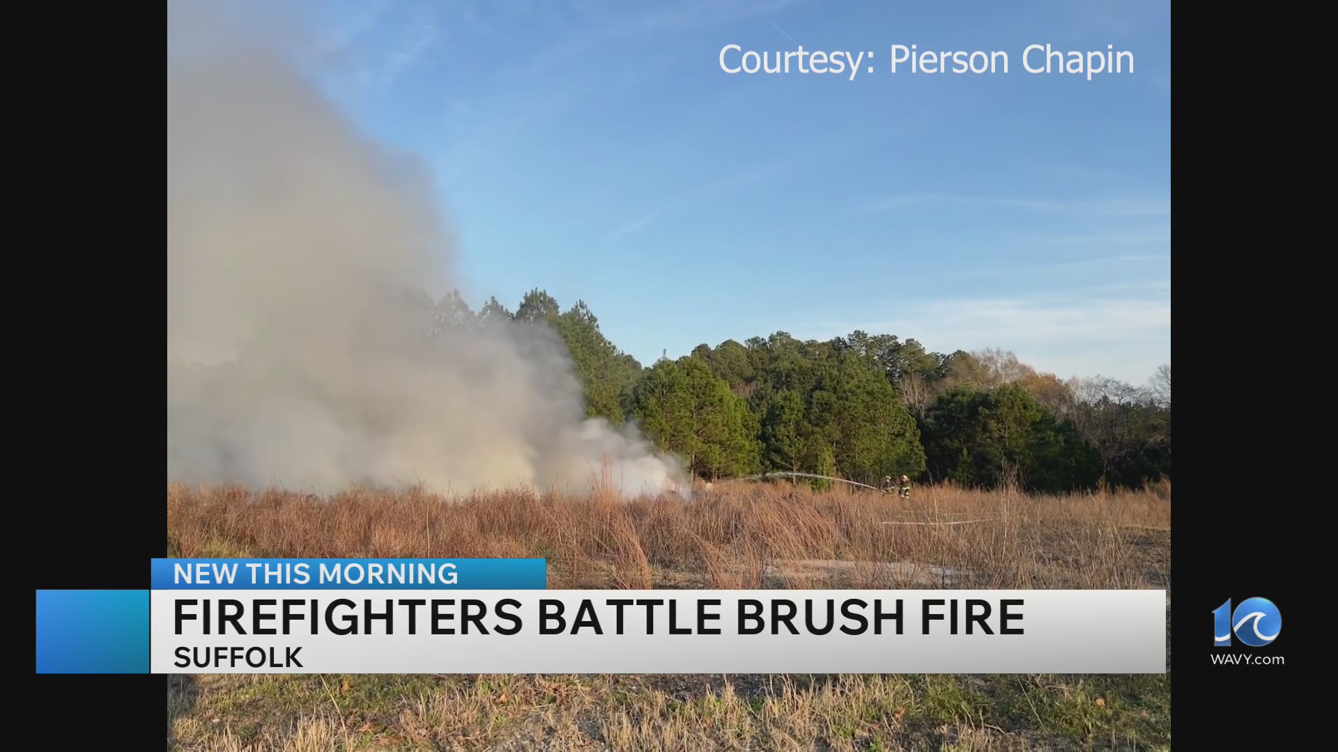 Suffolk firefighters battle brush fire on Audubon Road