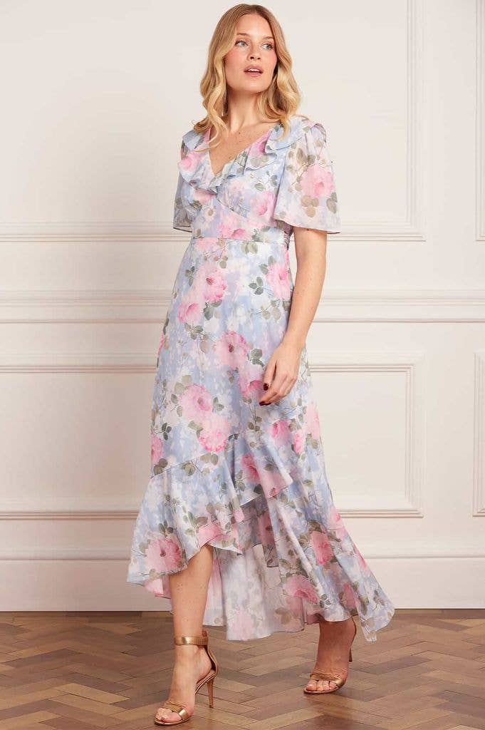 Needle & Thread Camille's Garden Chiffon V-Neck Ankle Gown