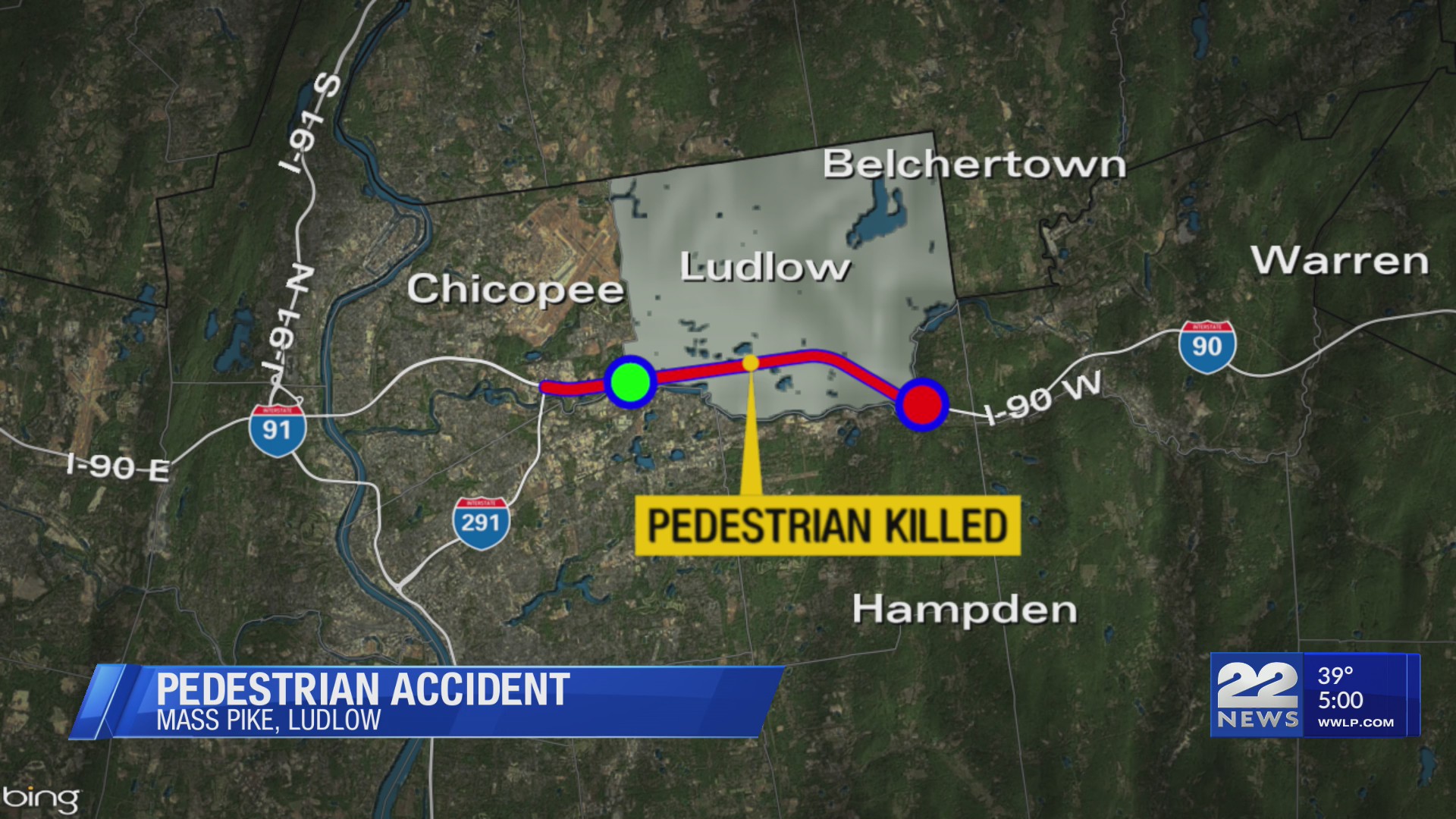 Pedestrian struck and killed by vehicle on Mass. Pike in Ludlow