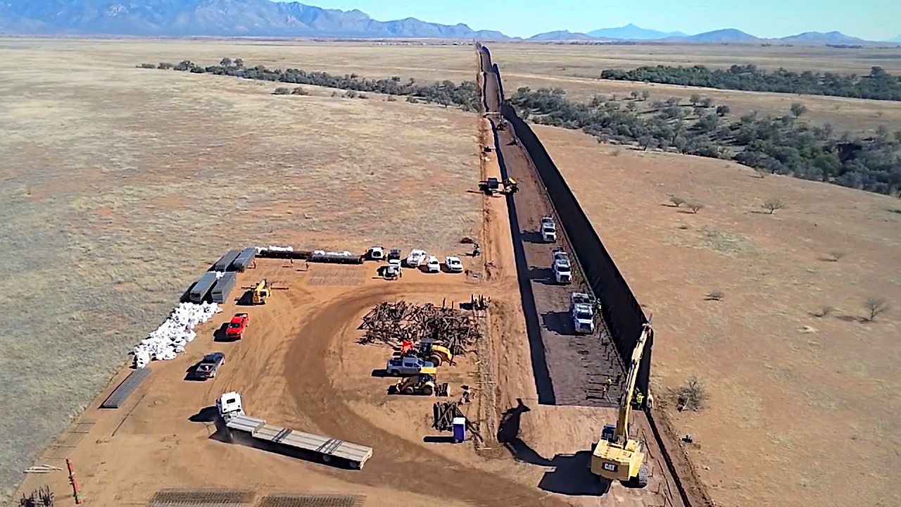 Aerial footage shows smart border wall taking shape in Arizona