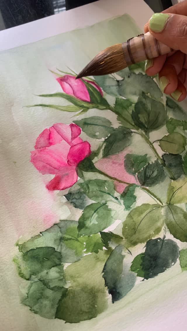 Relaxing watercolor roses that bloom on paper