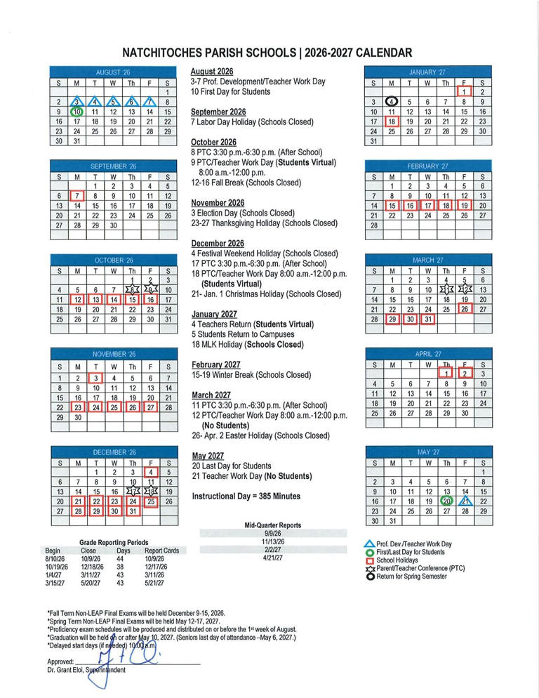 Natchitoches Parish schools to switch to full school year class schedule