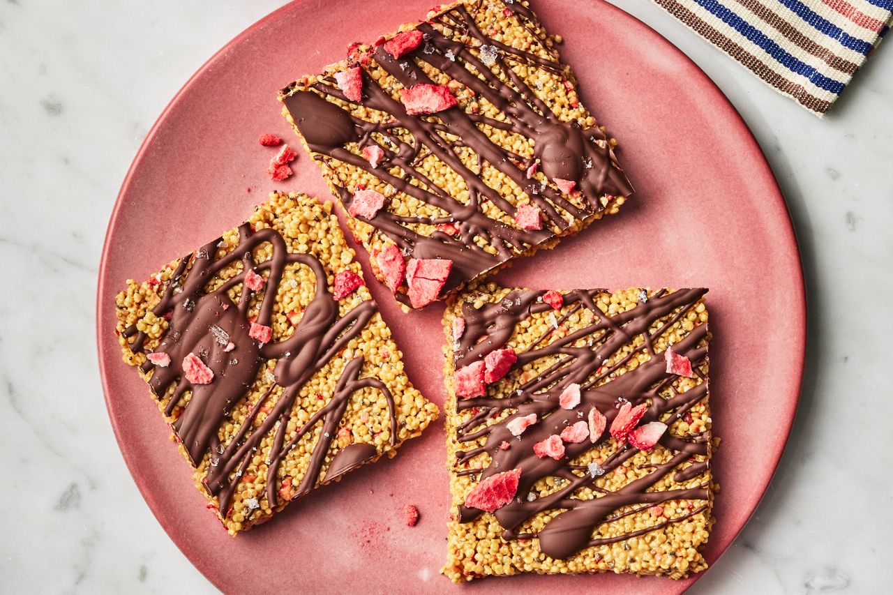 A recipe image of Chocolate-Covered Puffed Quinoa Bark.