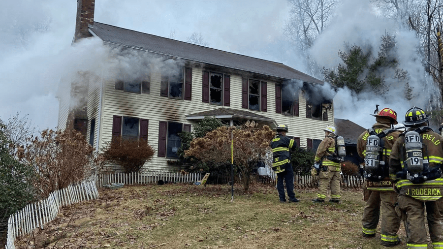 Crews work to put out house fire in West Brookfield