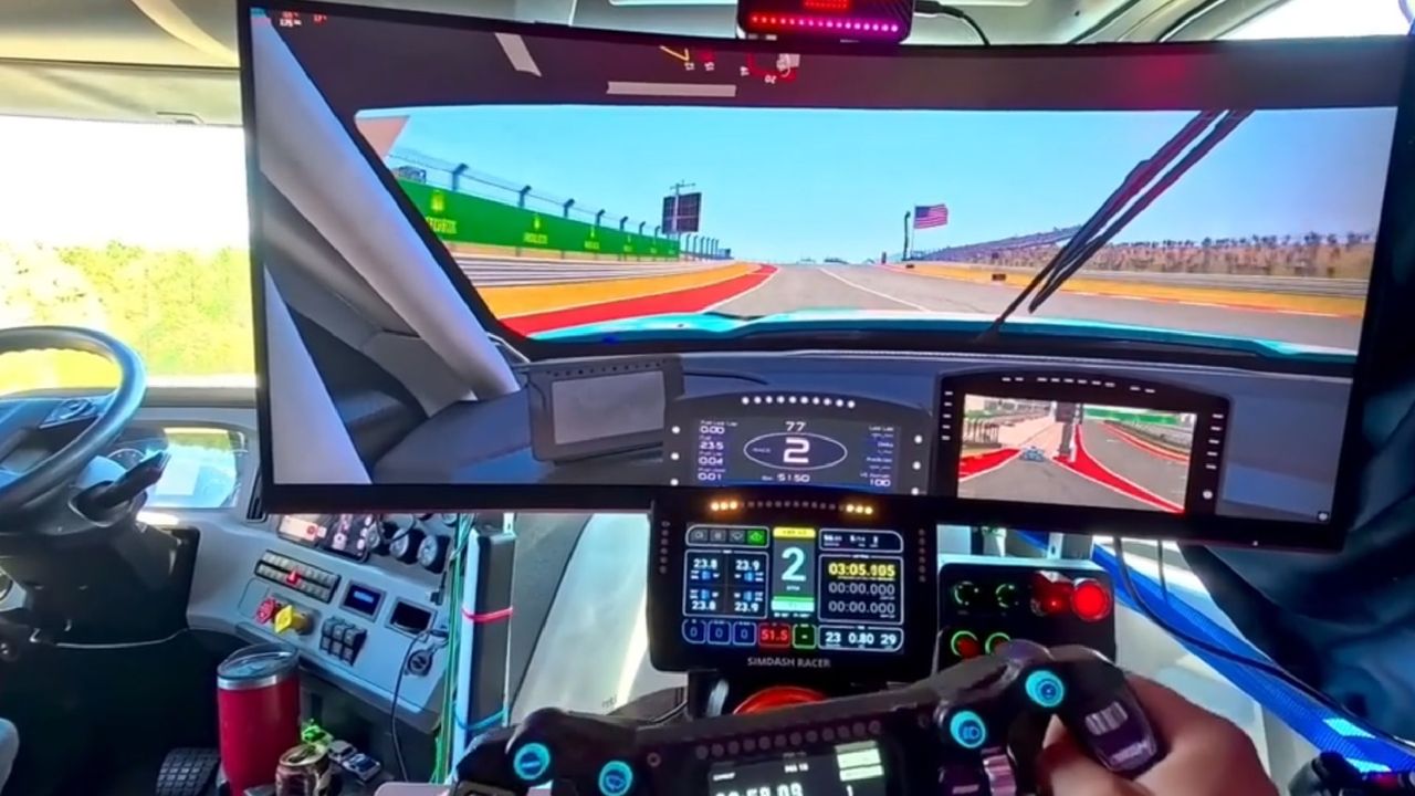 Truck driver replaces passenger seat with $6,000 sim driving rig, uses ...