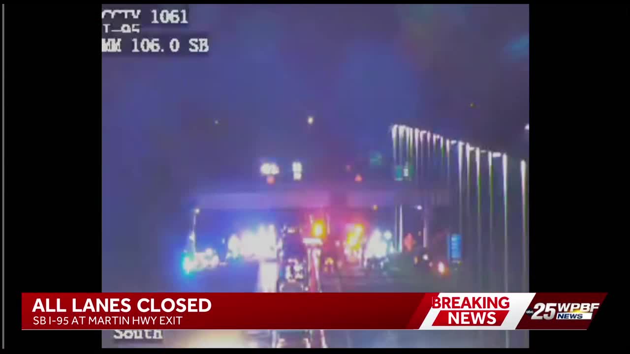 Dump truck strikes overpass bridge on I-95 in Martin County