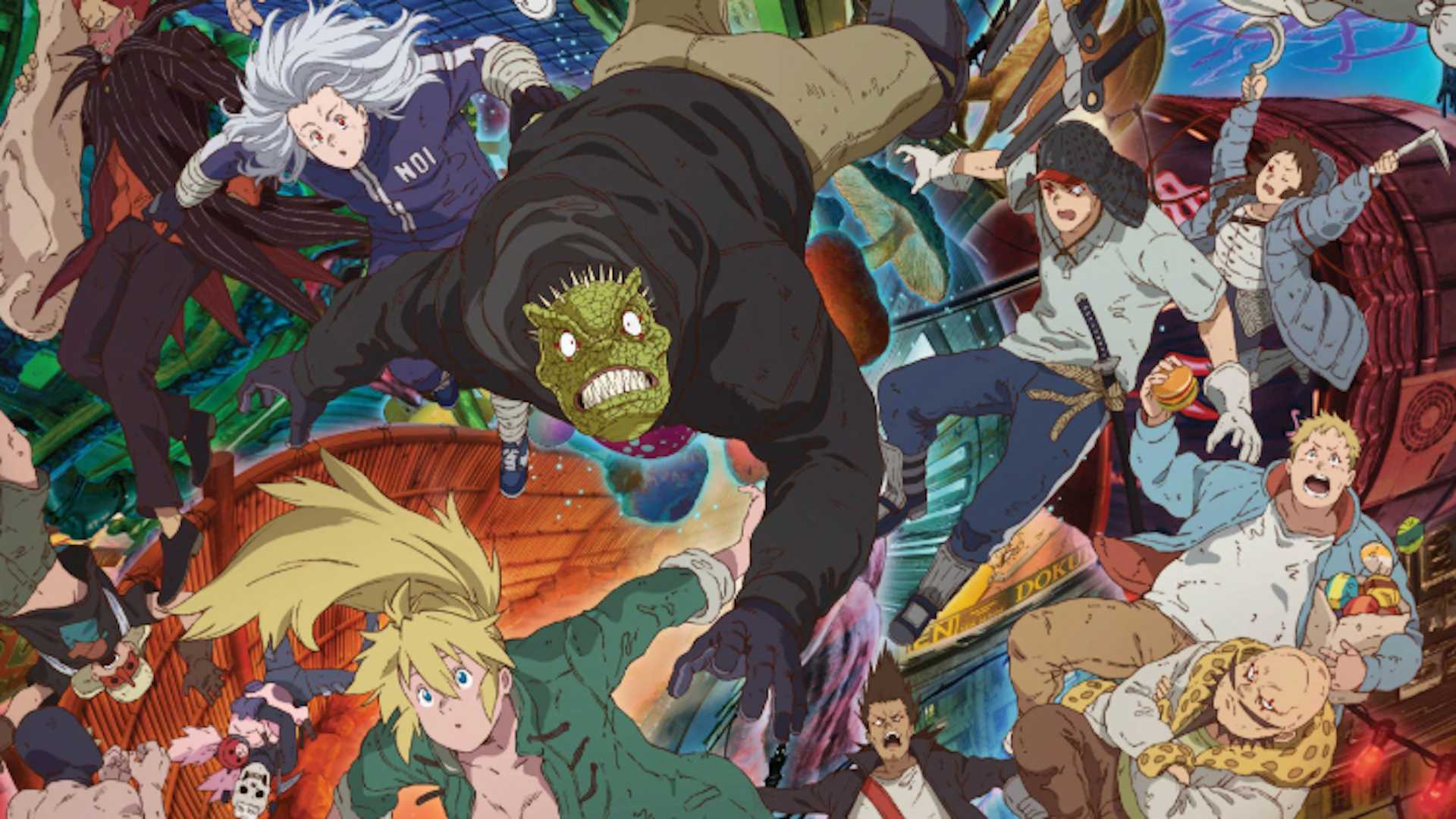 Caiman and Nikaido fall through The Hole in Dorohedoro Season 2.