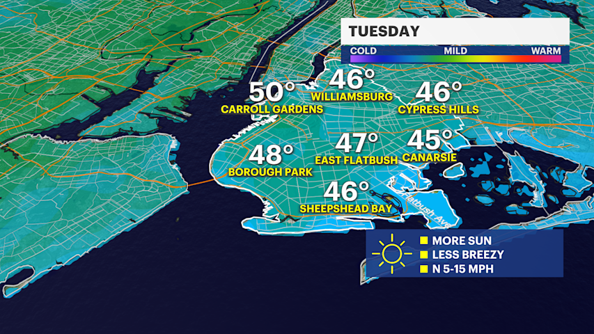 Bright and chilly in Brooklyn today with a warmup and more rain ahead ...