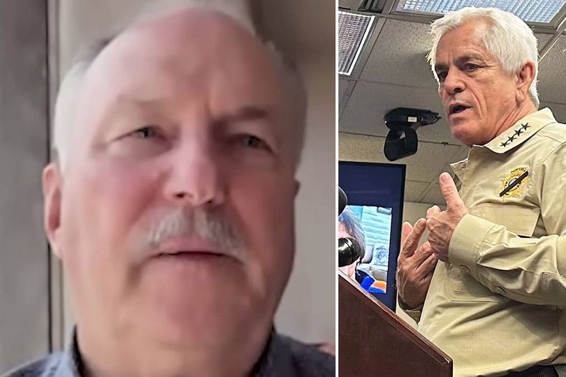 Two images of a male individual, one wearing a dark-colored shirt and the other in a beige uniform, engaged in serious expressions, possibly in a professional setting.
