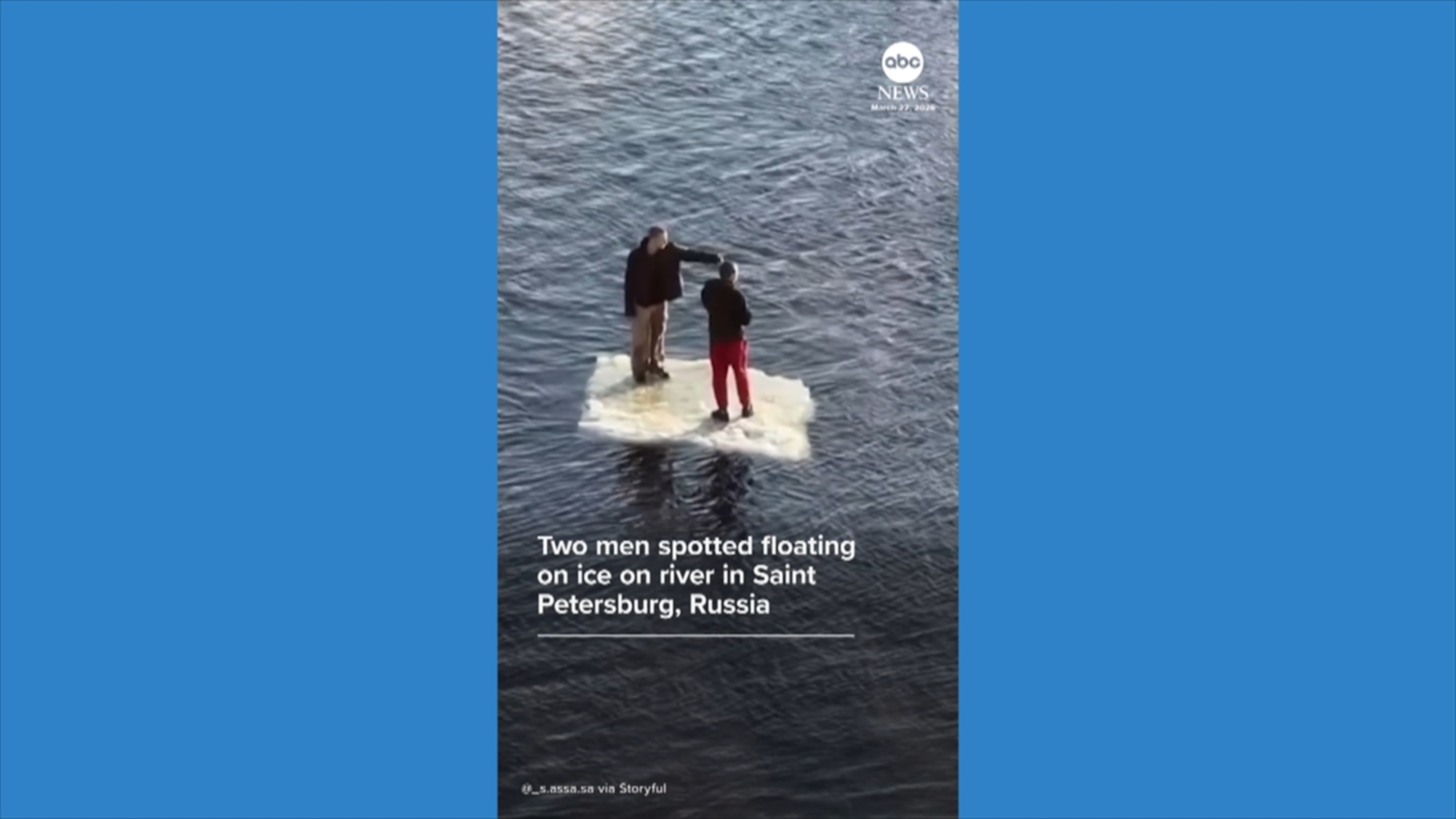 Men spotted floating down river on block of ice