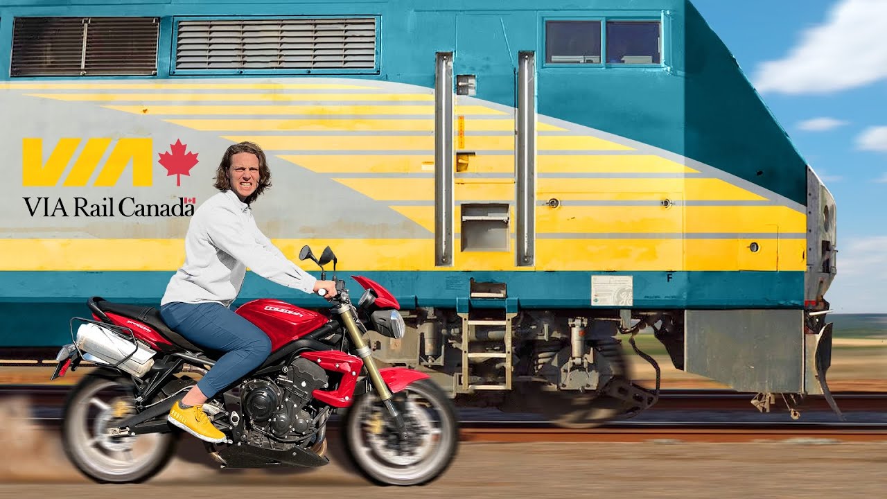 Racing a train on my motorcycle!