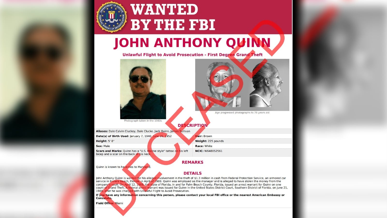 FBI Charlotte, Miami identify suspect in 38-year-old heist cold case