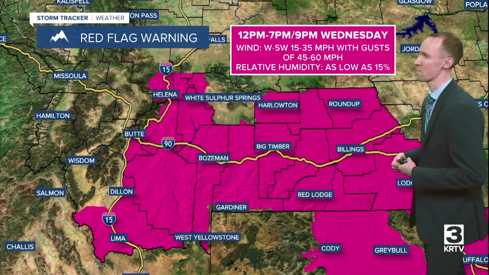 Gusty to strong winds and elevated fire danger on Wednesday