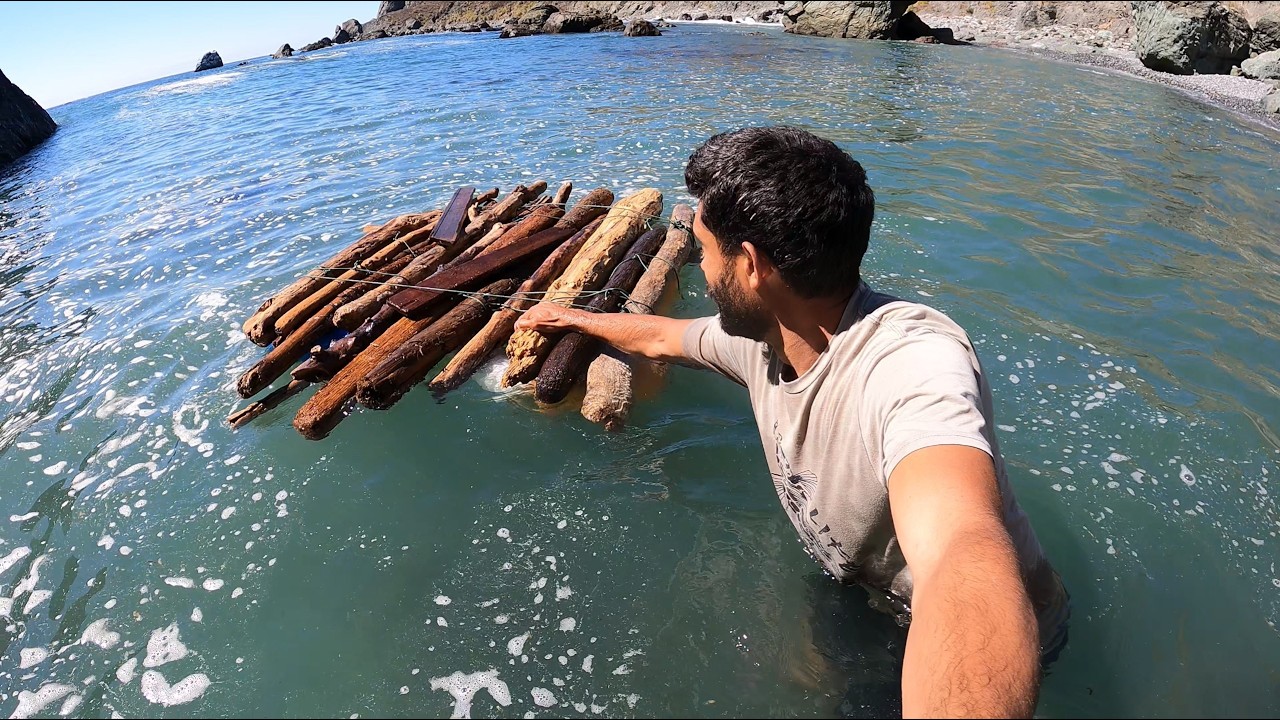 Building a raft w/ Driftwood and Scavenged Crab Bouys