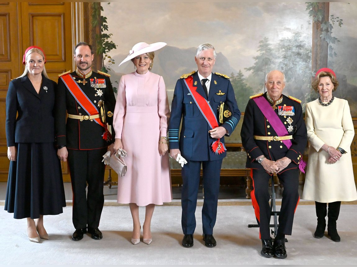 Kronprinzessin Mette-Marit (l.) mit Ehemann Haakon sowie dem belgischen und norwegischen Königspaar.