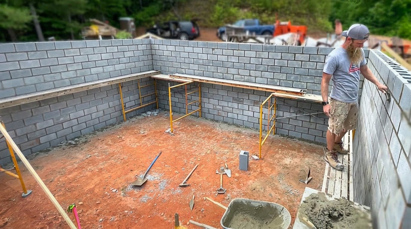 Two days of block laying on the basement build