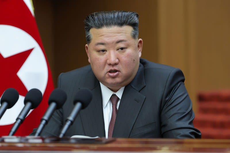 In this photo provided by the North Korean government, its leader Kim Jong Un delivers a speech during a session of the Supreme People’s Assembly at parliament in Pyongyang, North Korea Monday, March 23, 2026. ©Korean Central News Agency/Korea News Service via AP